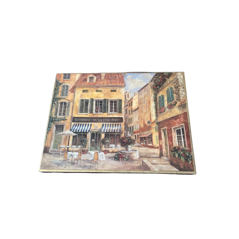 Vintage French Café Wall Art Restaurant Scene Print‎ on Board European Bistro